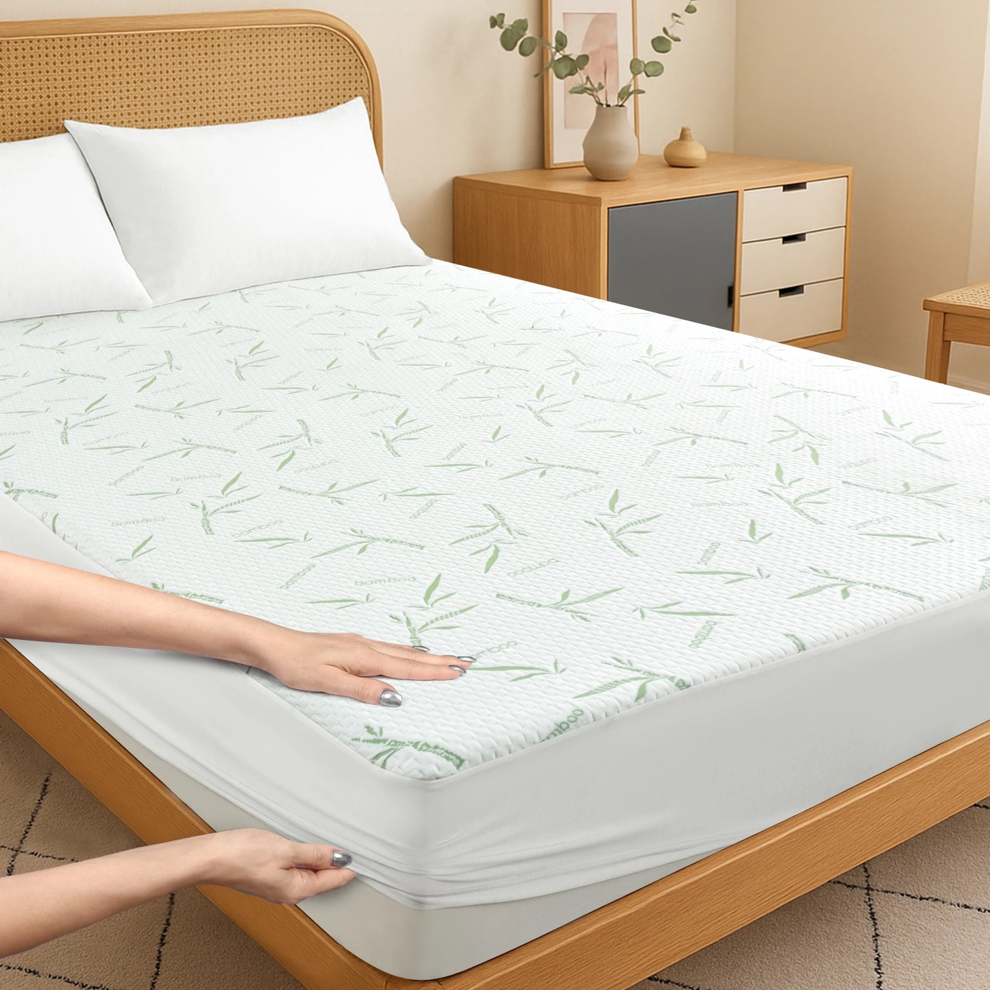 Waterproof Bamboo Mattress Protector – Ultra-Soft Deep Pocket Fitted Cover