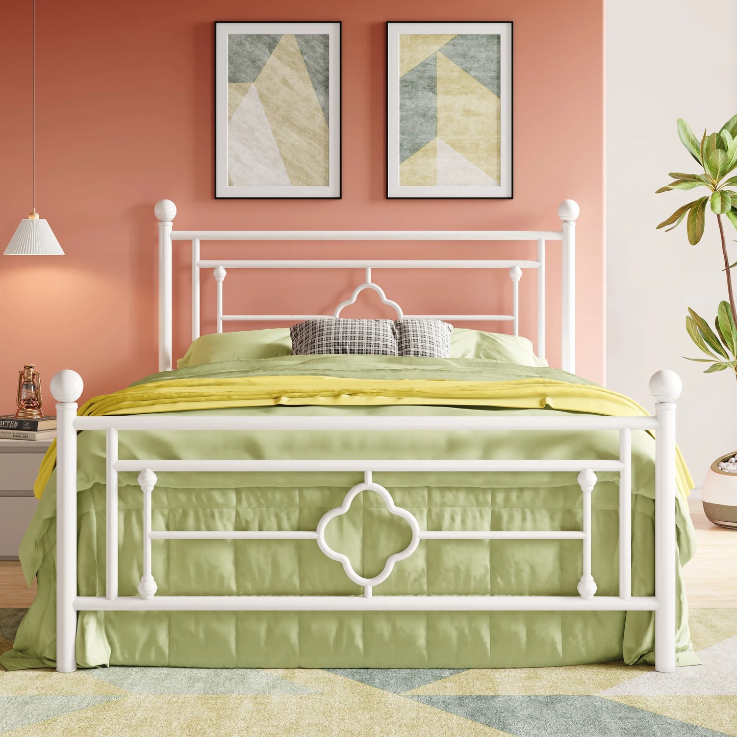 HOOMIC 14 Inch Metal Platform Bed Frame Vintage Victorian Style Wrought Iron Headboard Footboard Heavy Duty Mattress Foundation