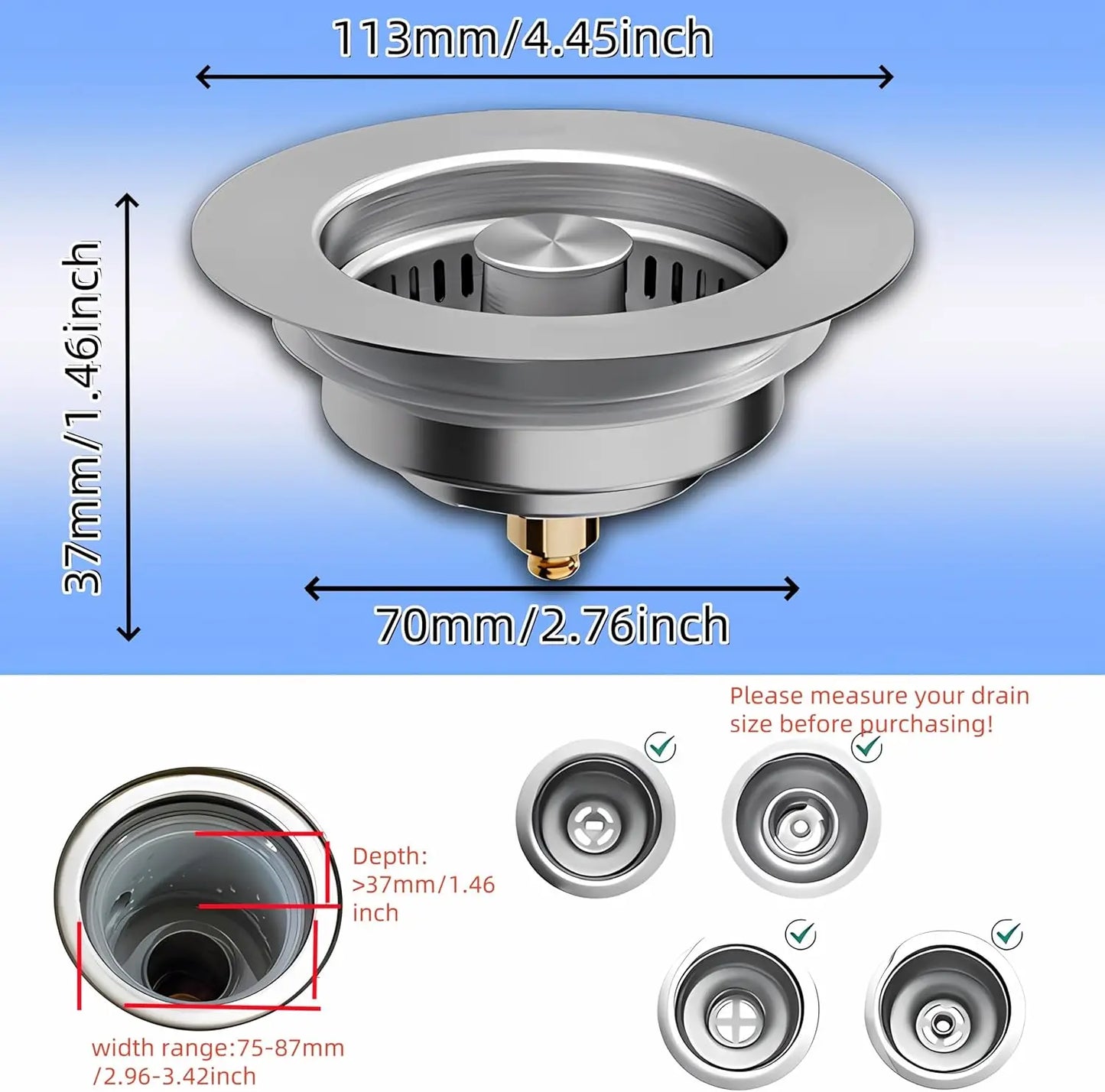 Universal Stainless Steel Kitchen Sink Strainer
