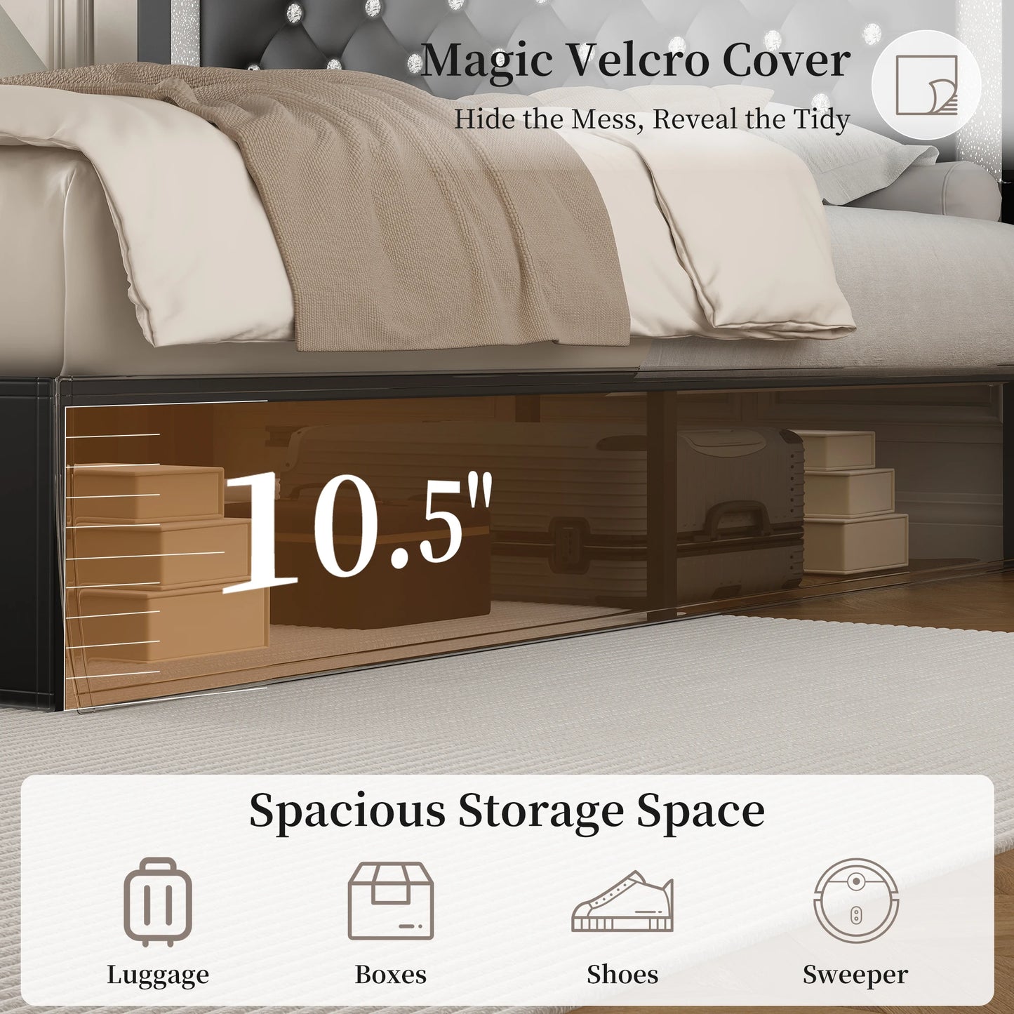 SIBEDS Queen Bed Frame with LED Lights