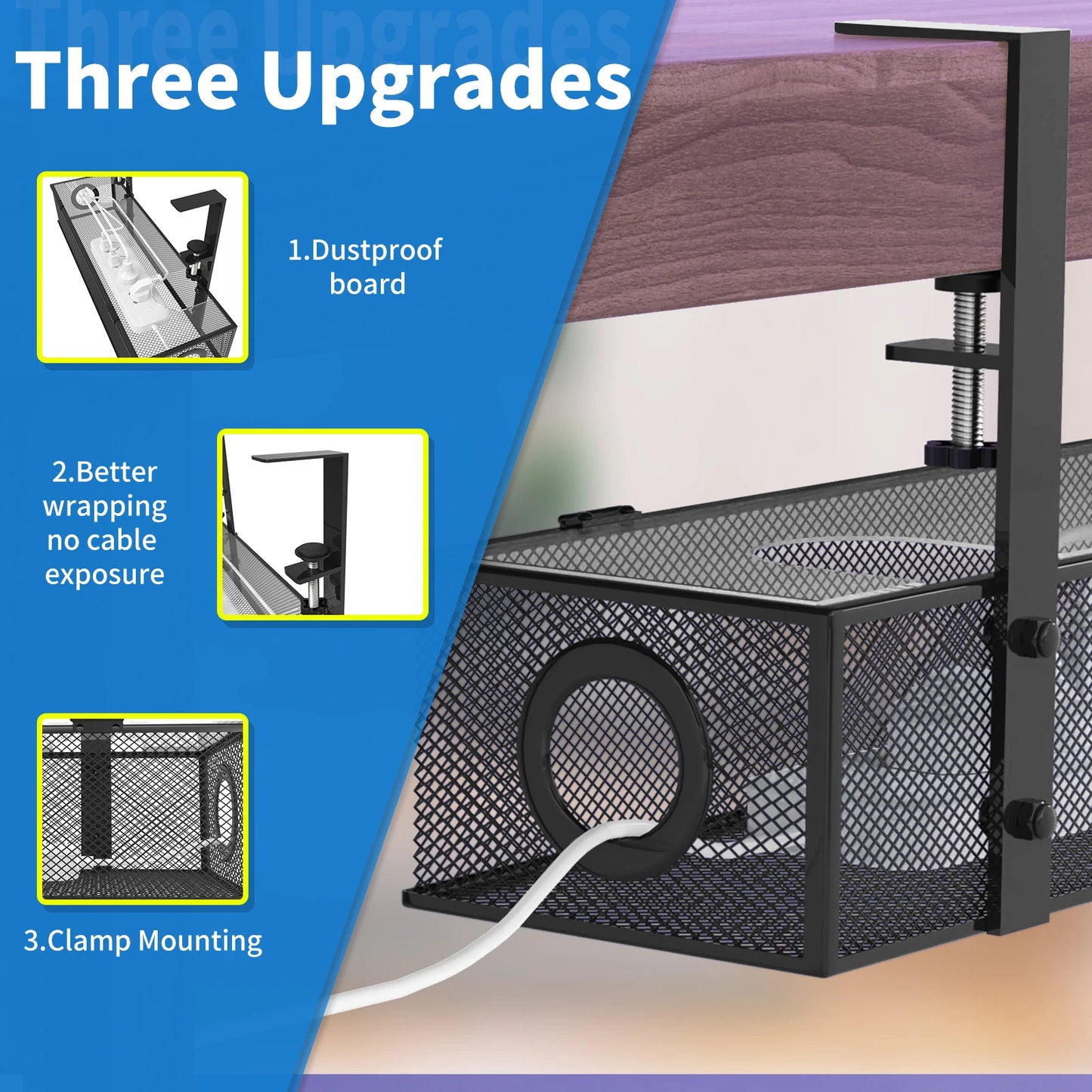 Under Desk Cable Tray Clamp Mount Organizer