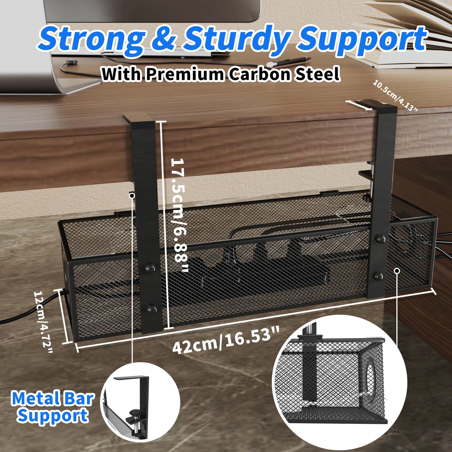 Under Desk Cable Tray Clamp Mount Organizer