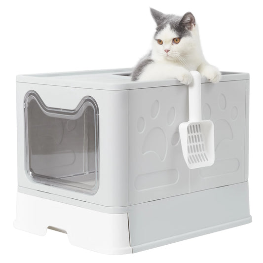 Foldable Covered Cat Litter Box with Scoop
