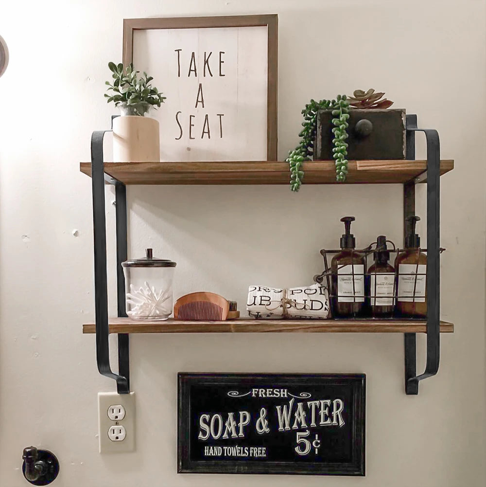 Large Rustic Industrial Pipe Floating Shelf