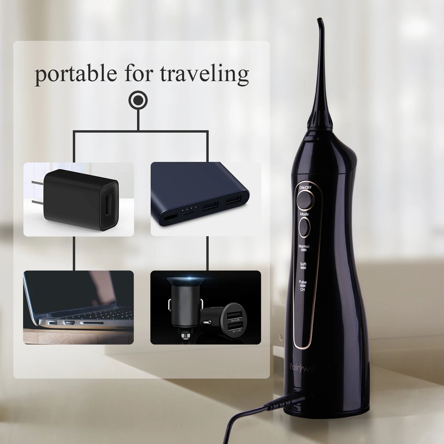 Fairywill Portable Rechargeable Water Flosser 300ML