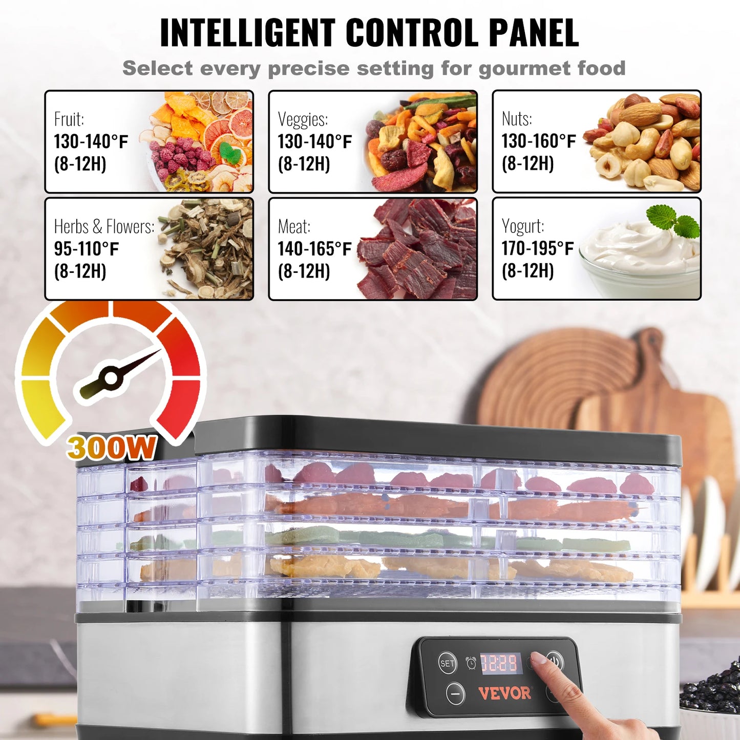 SucceBuy 5-Tray Electric Stainless Steel Food Dehydrator