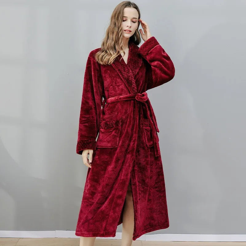 Plush Coral Velvet Unisex Winter Bathrobe Pajamas