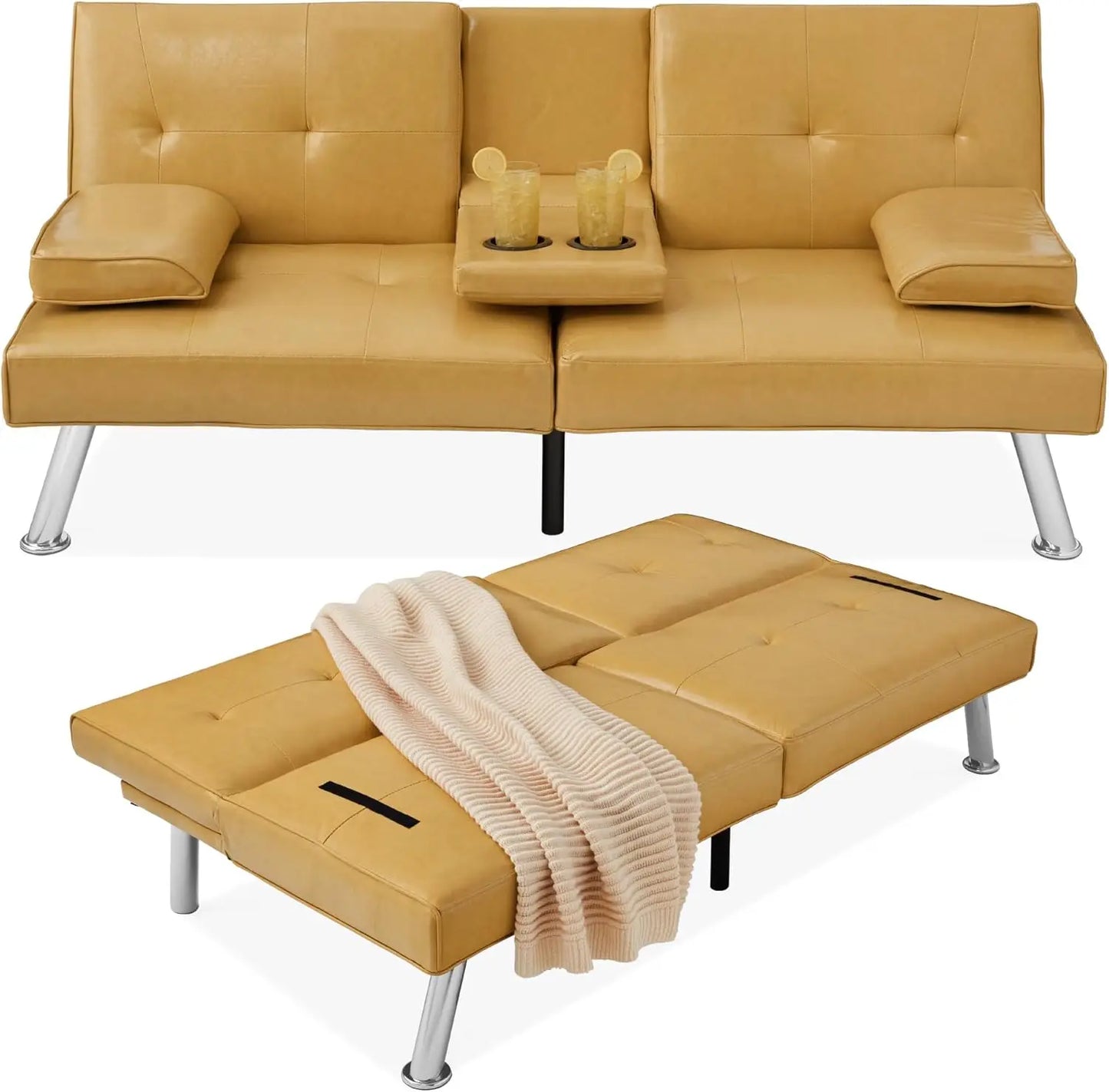Faux Leather Convertible Futon Sofa Bed