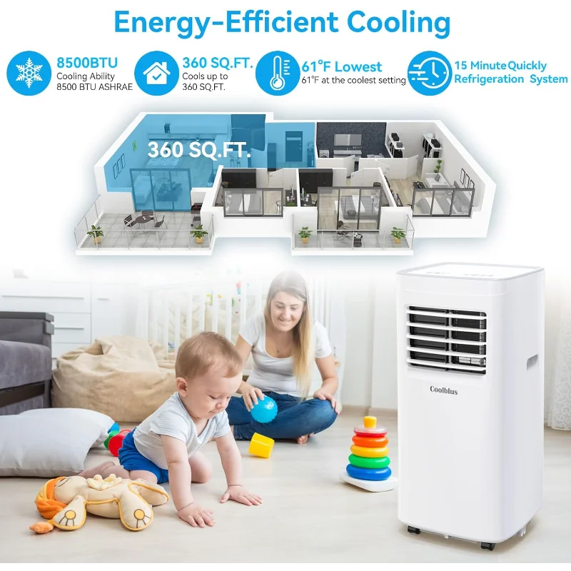 8500 BTU 3-in-1 Portable Air Conditioner Unit