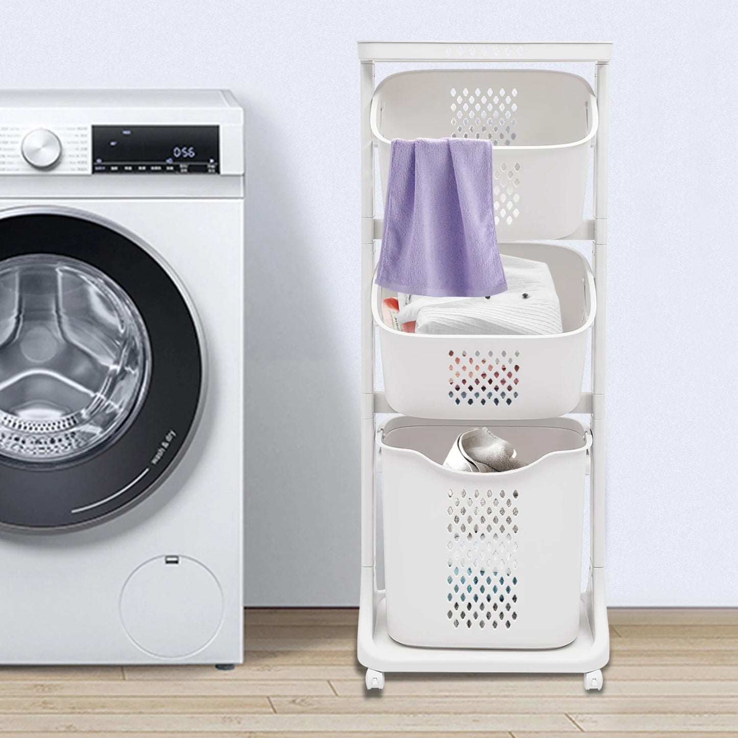 Large White Laundry Hamper Clothes Basket Organizer