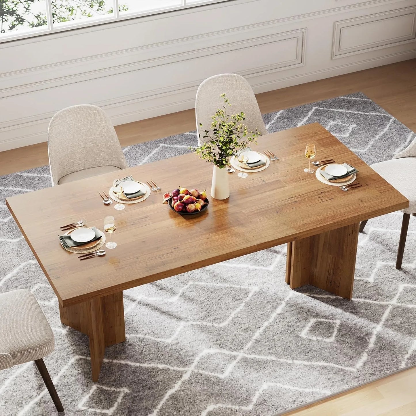 63-Inch Farmhouse Dining Table for 4–6 People – Large Rectangular Kitchen & Dining Room Table, Modern Rustic Wooden Dining Table for Home, Living Room & Breakfast Nook