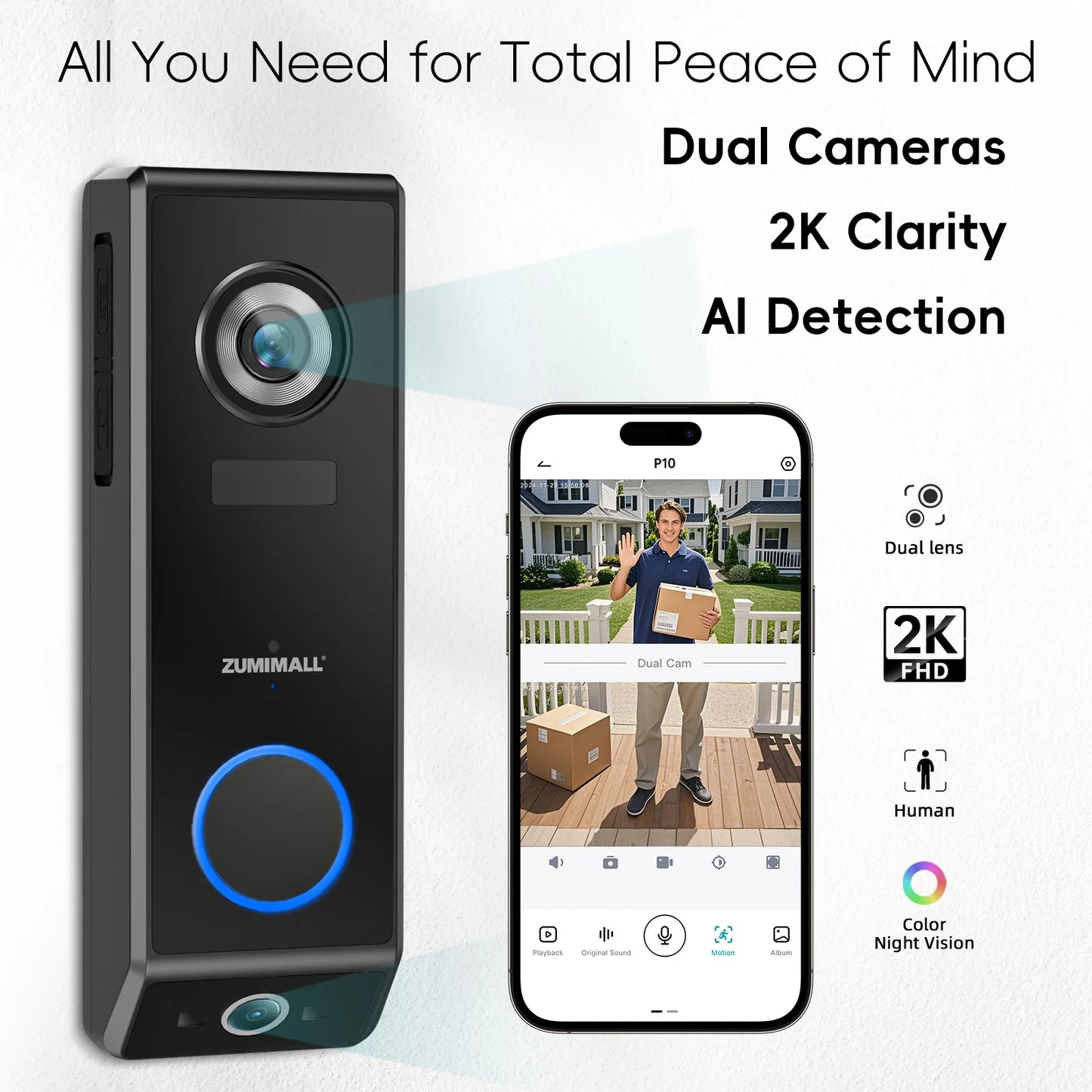 ZUMIMALL Dual Lens Wireless Video Doorbell
