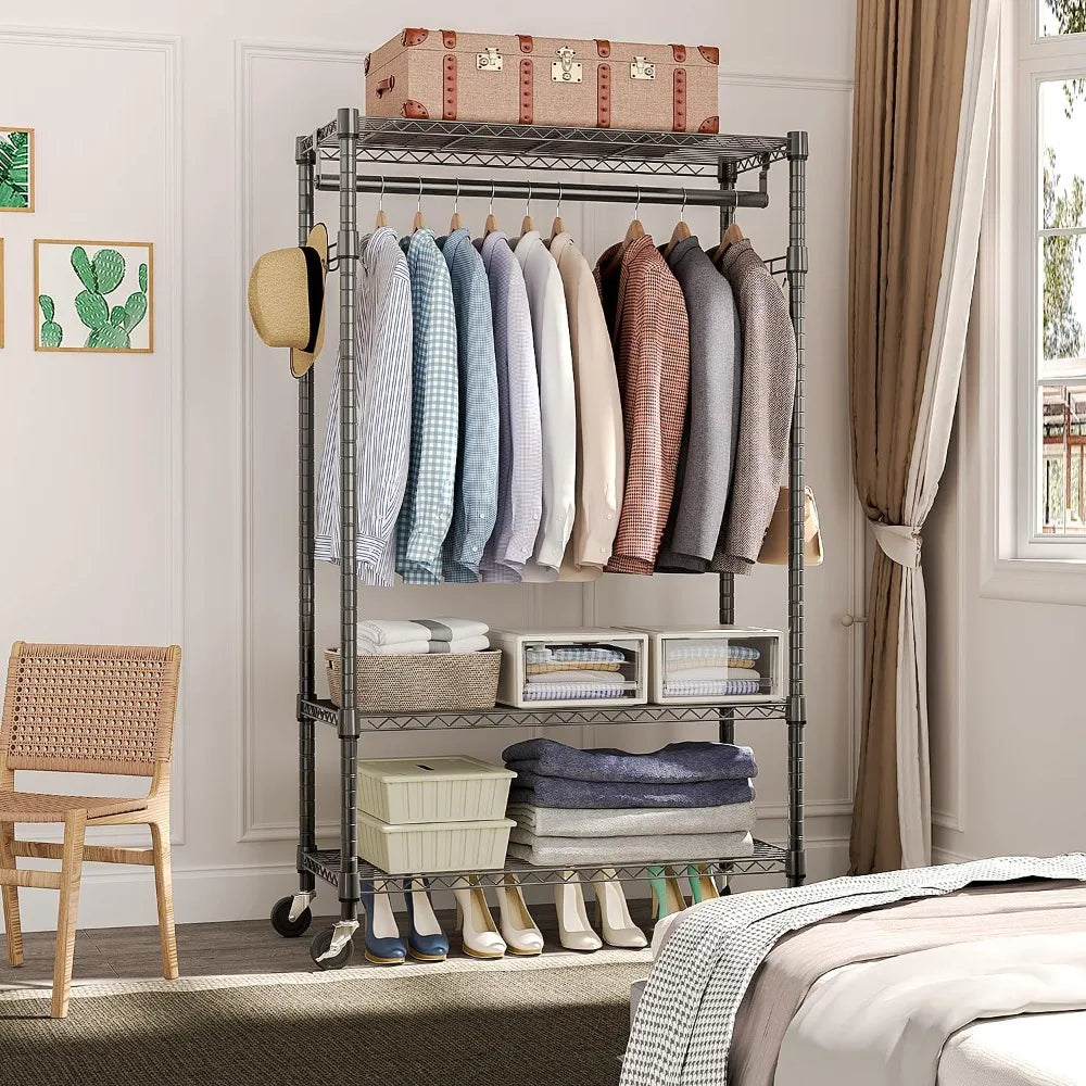 Heavy Duty Rolling Garment Rack with Adjustable Shelves