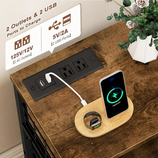 Nightstand Set with LED Charging Station