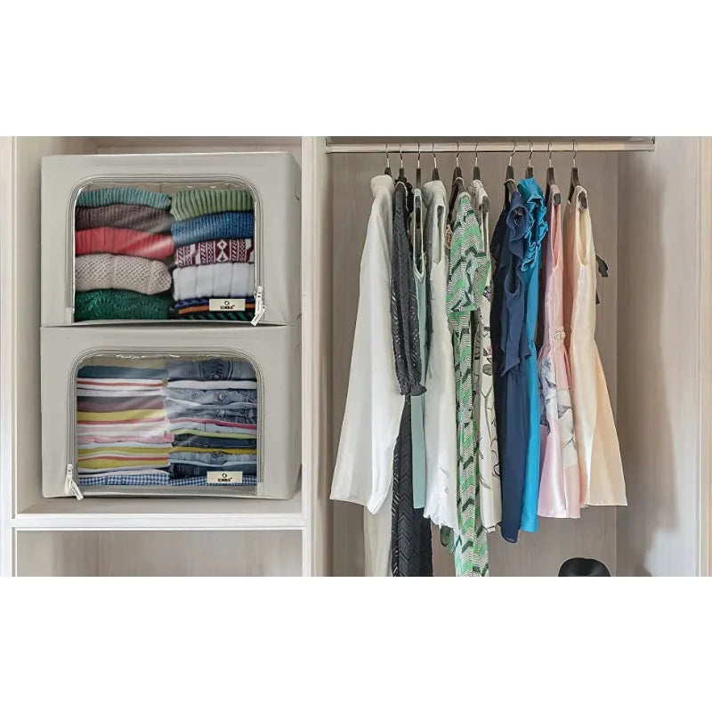 Collapsible Stackable Storage Bins with Clear Window