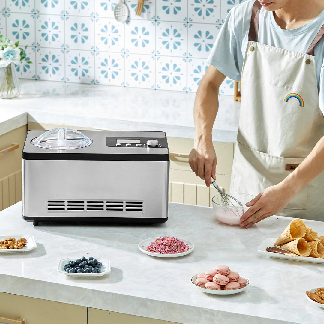 Automatic Ice Cream Maker with Built-In Compressor – 2 Quart Electric Frozen Yogurt, Sorbet & Gelato Machine No Pre-Freezing Required