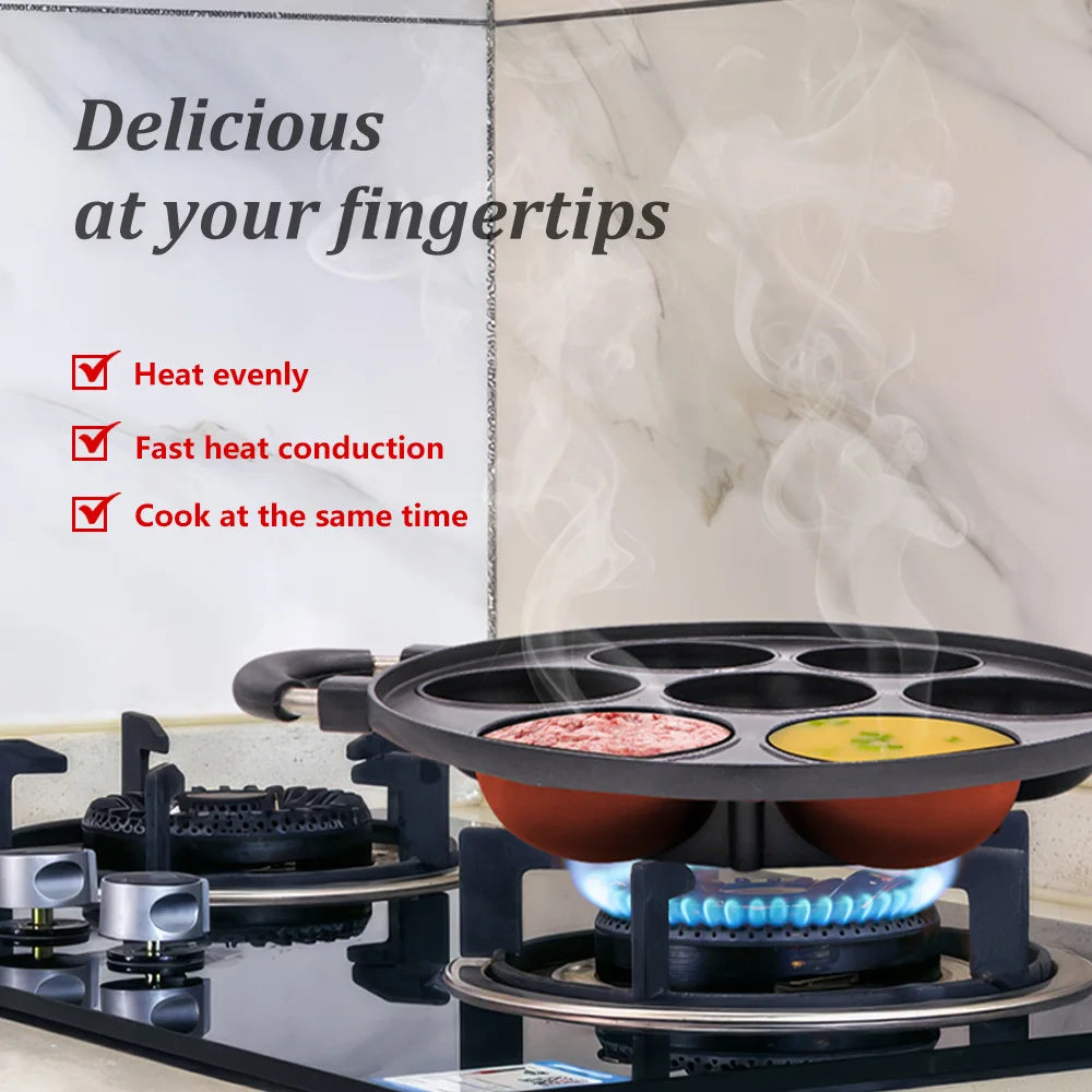 7-Hole Cast Iron Omelette Cake Pan