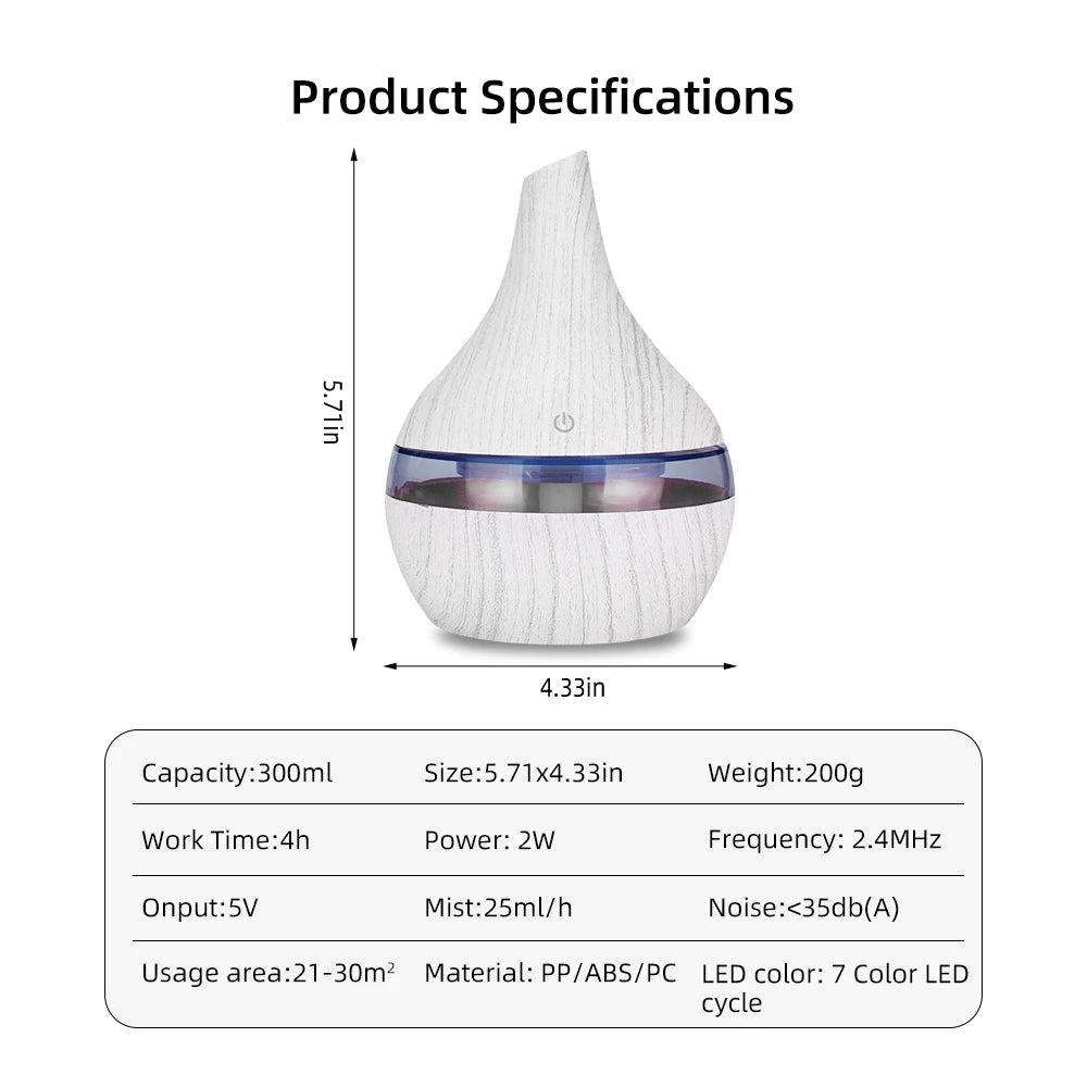 300ml USB Ultrasonic Essential Oil Diffuser