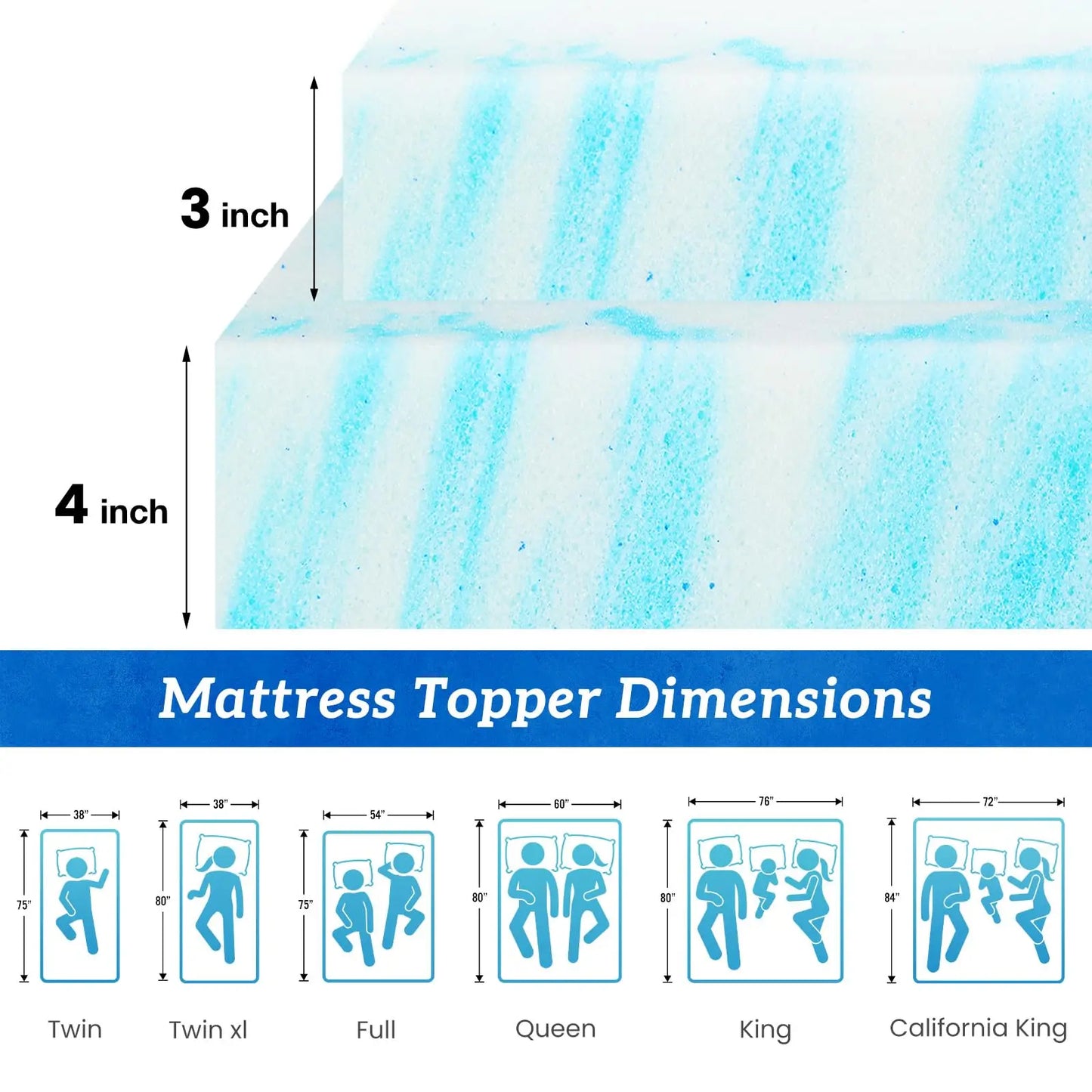 4 Inch Gel Memory Foam Mattress Topper Full Size – Cooling Soft & Breathable Bed Topper for School & Bedroom Use