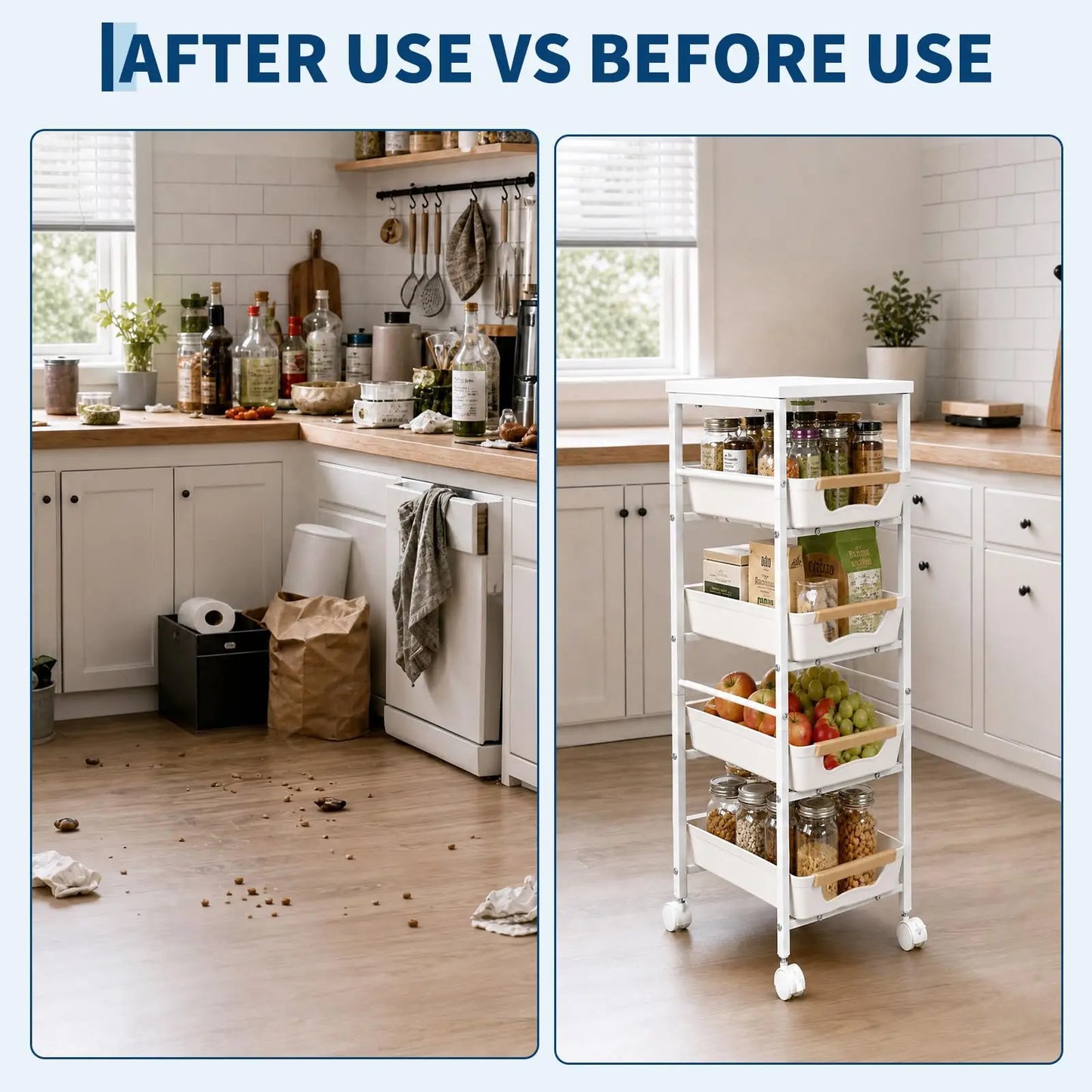 5-Tier Rolling Kitchen Storage Cart with Pull-Out Baskets & Tabletop – Slim Space-Saving Utility Cart on Wheels for Kitchen, Pantry, Bathroom & Living Room Organization