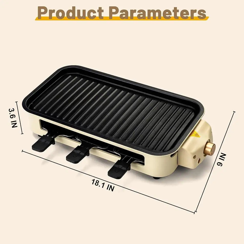 Electric Smokeless Indoor Grill with Raclette Pans