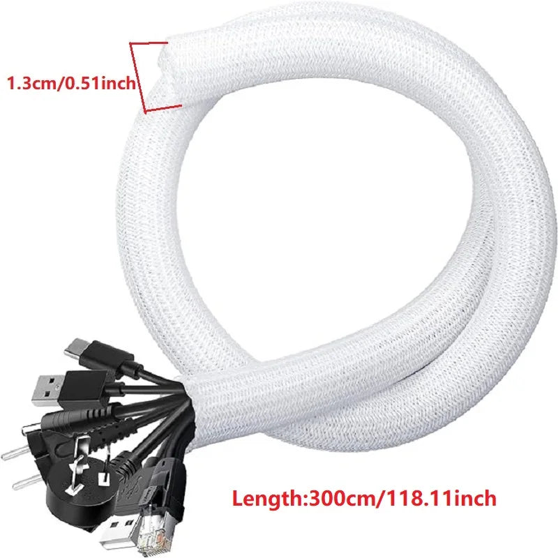 Braided Cable Sleeve Wire Organizer – PET Nylon Cable Management Wrap for Desk, PC & TV, Flexible Wire Protector Cover 1M/3M/5M