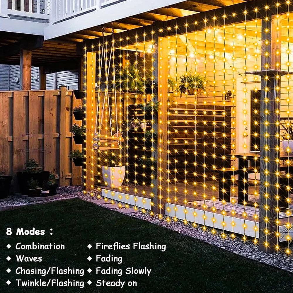 300LED Solar Curtain String Lights Outdoor