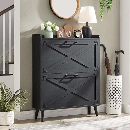Farmhouse Shoe Storage Cabinet 2 Flip Drawers