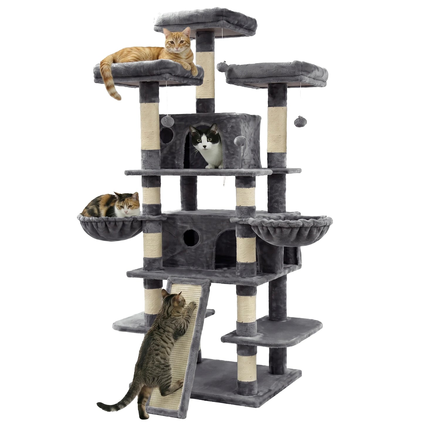 68" Large Multi-Level Cat Tree Tower – Indoor Cat Activity Center with 2 Condos, 3 Plush Perches & Scratching Posts, Luxury Climbing Playground for Kittens and Cats