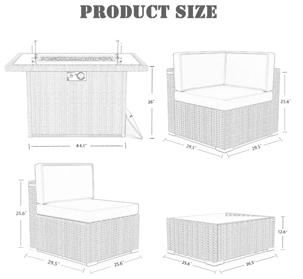 8-Piece Outdoor Wicker Furniture Set with Firepit