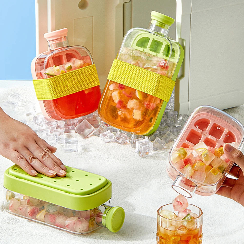 Portable Ice Mold Cooler Cup – Large Capacity Ice Cube Maker Bottle & Drink Chiller for Camping, Hiking, Outdoor Travel & Home Use