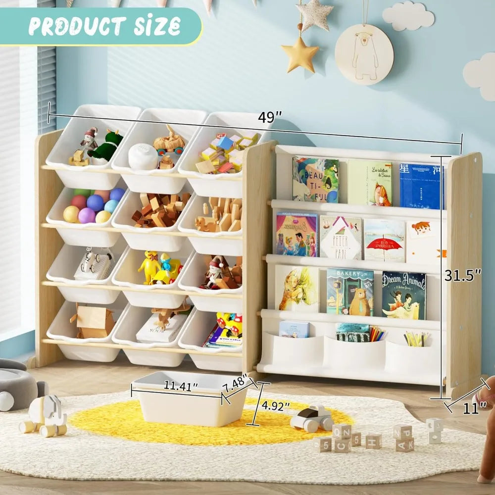 Kids Toy Organizer with Bookshelf and Bins
