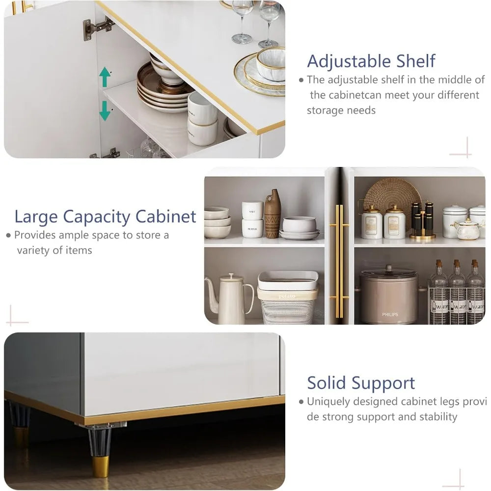 63” White and Gold Sideboard Cabinet
