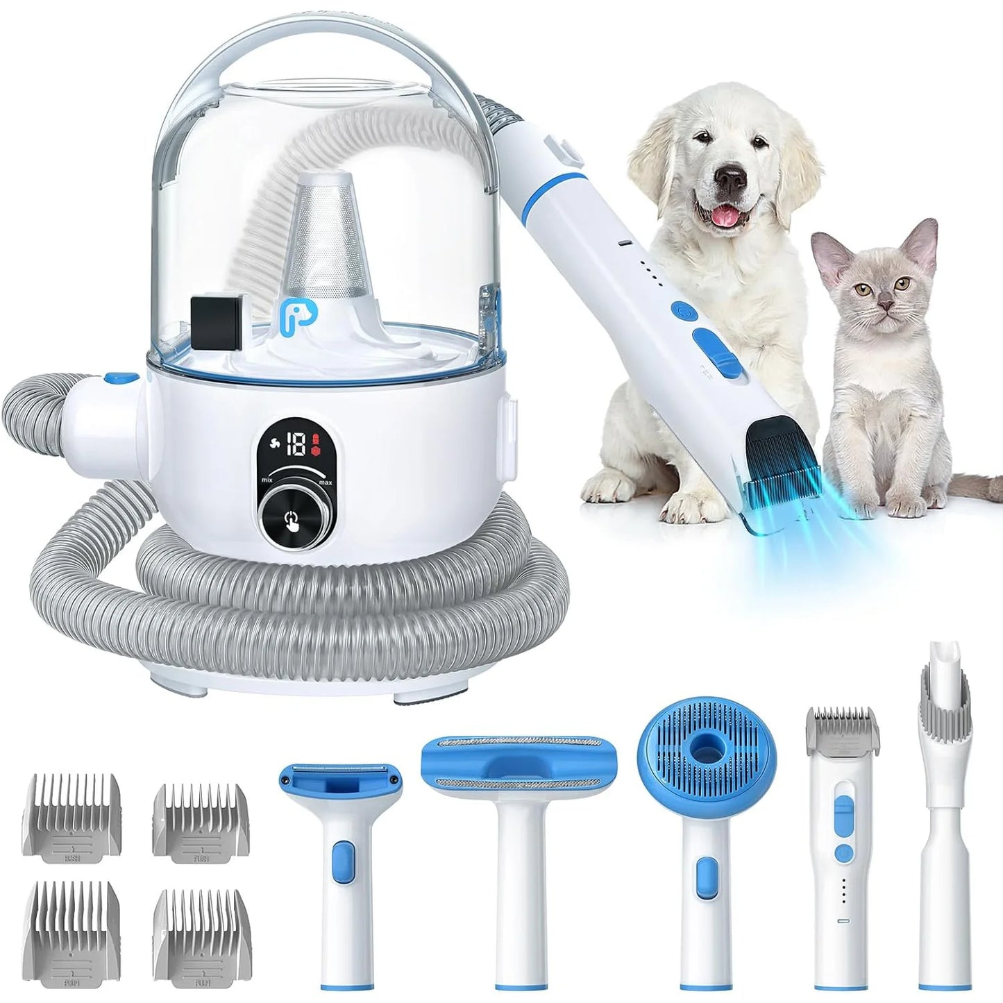 Pet Grooming Vacuum Kit 2L Quiet Dog Hair Trimmer with 5 Professional Grooming Tools