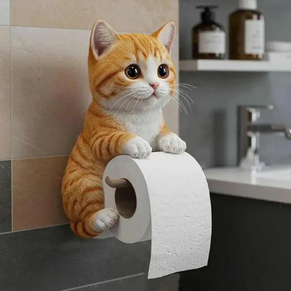Cat Toilet Paper Holder – Wall-Mounted Cute Roll Dispenser for Bathroom, Dorm, RV, Kitchen & Travel
