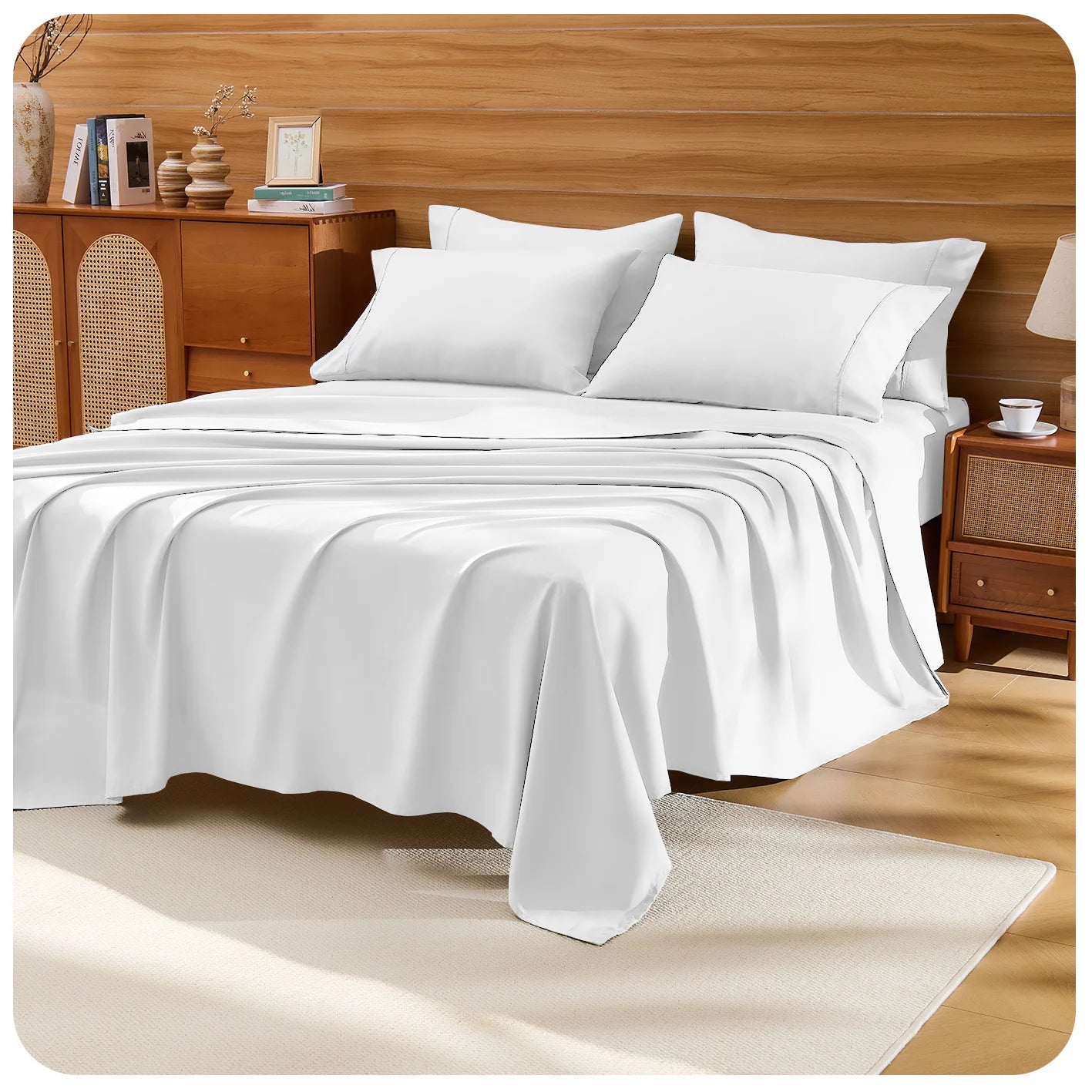 Queen Size 4-Piece Bedding Set – Ultra Soft Double-Brushed Microfiber Bed Sheets with Deep Pocket Fitted Sheet (Fits Mattresses Up to 18"), Easy Care Hotel Luxury Bedding