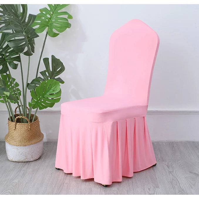 50/100PCS White Spandex Pleated Chair Covers – Stretch Seat Covers for Weddings, Banquets, Hotels, Parties & Event Decorations