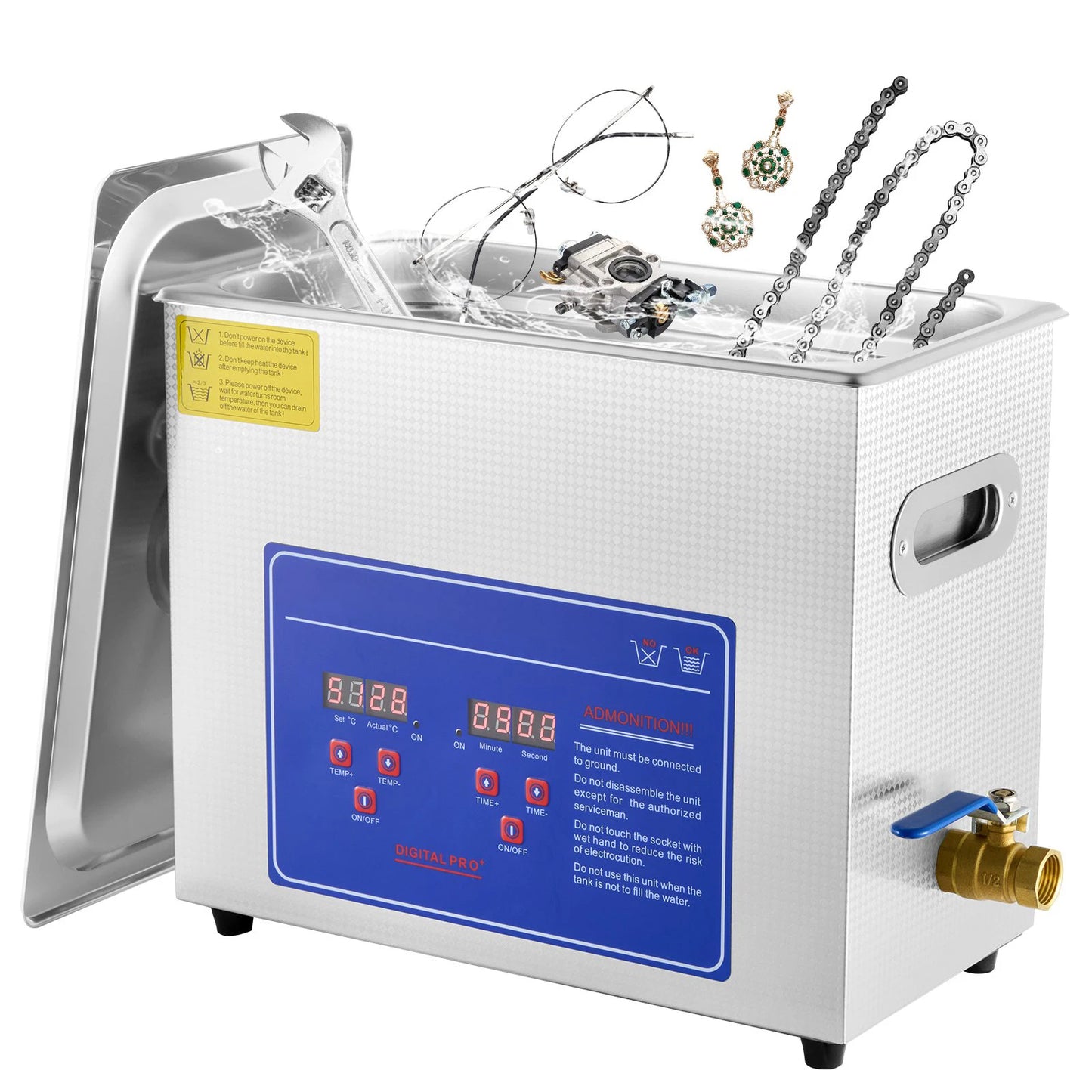VEVOR 6L Ultrasonic Cleaner Machine with Digital Heater & Timer – Stainless Steel Jewelry Cleaning Equipment