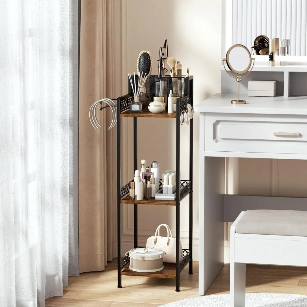 3-Tier Slim Bathroom Shelf Organizer with Holders
