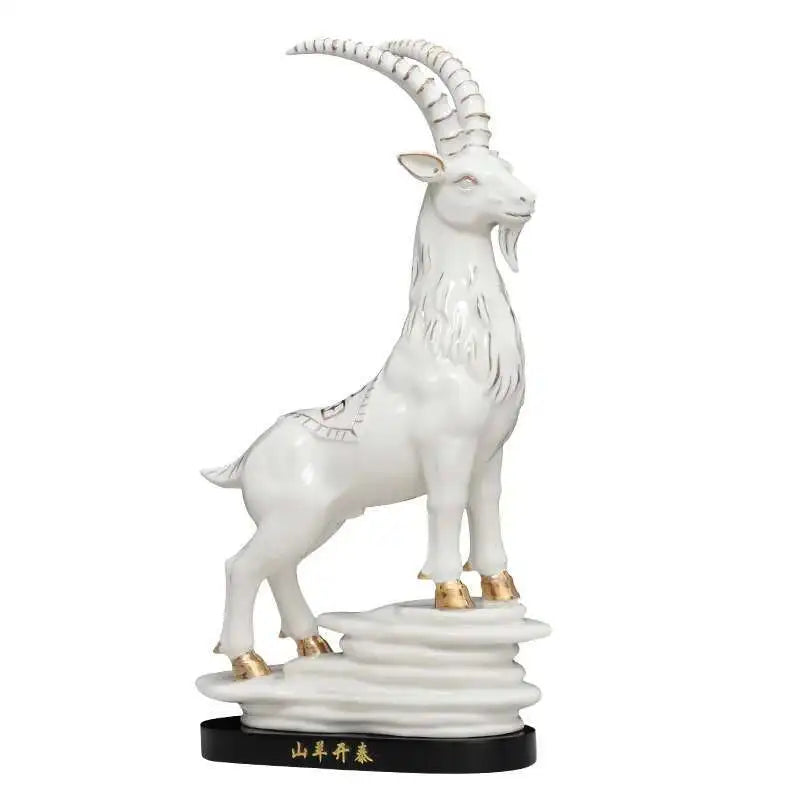 Ceramic Zodiac Sheep (Goat) Feng Shui Ornament – Wealth & Prosperity Home Decor Statue, Missing Horn Symbolic Lucky Figurine for Living Room or Office
