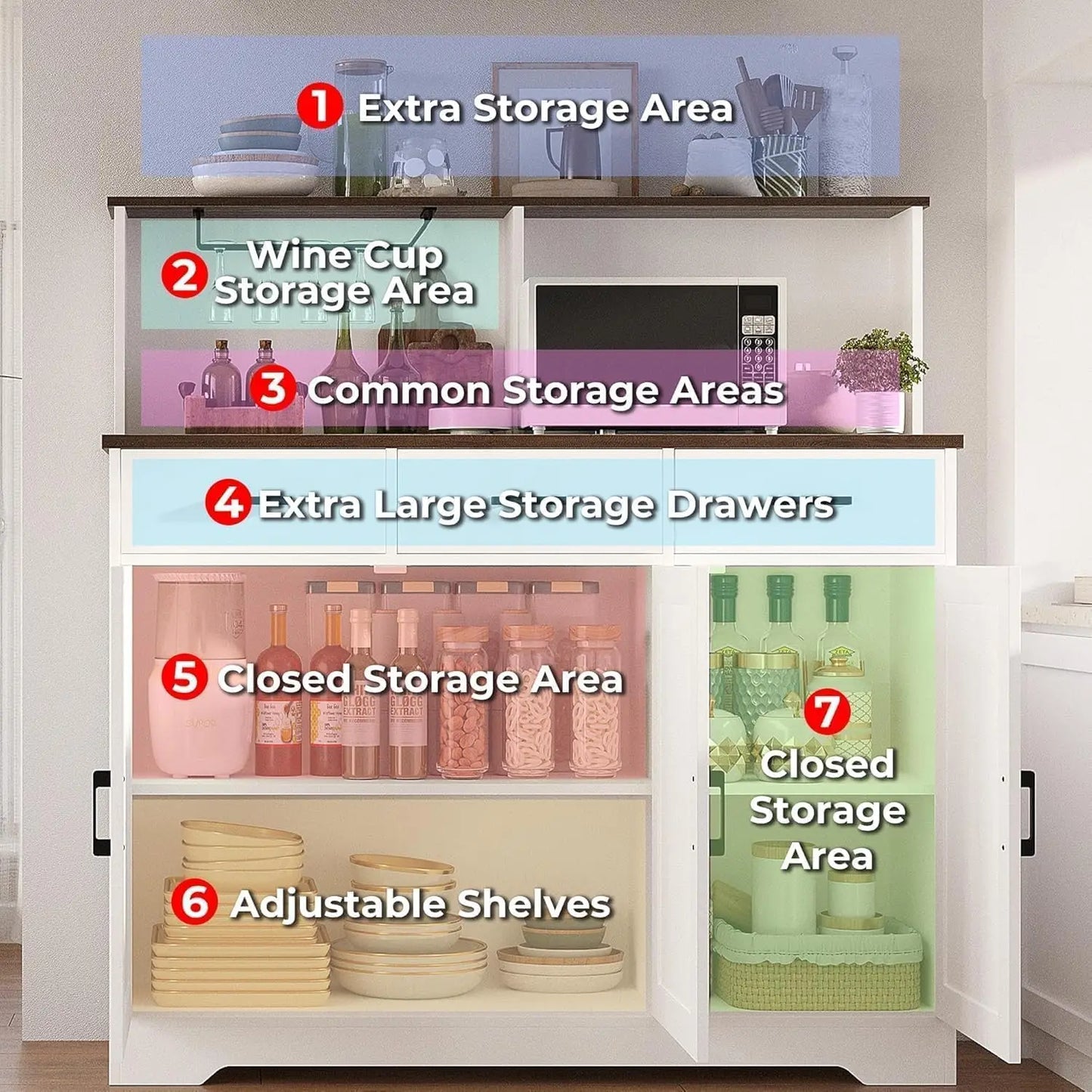 Farmhouse Buffet Cabinet with Storage Coffee Bar Cabinet Kitchen Storage Cabinet with 3 Doors and Drawers Dining Room Furniture