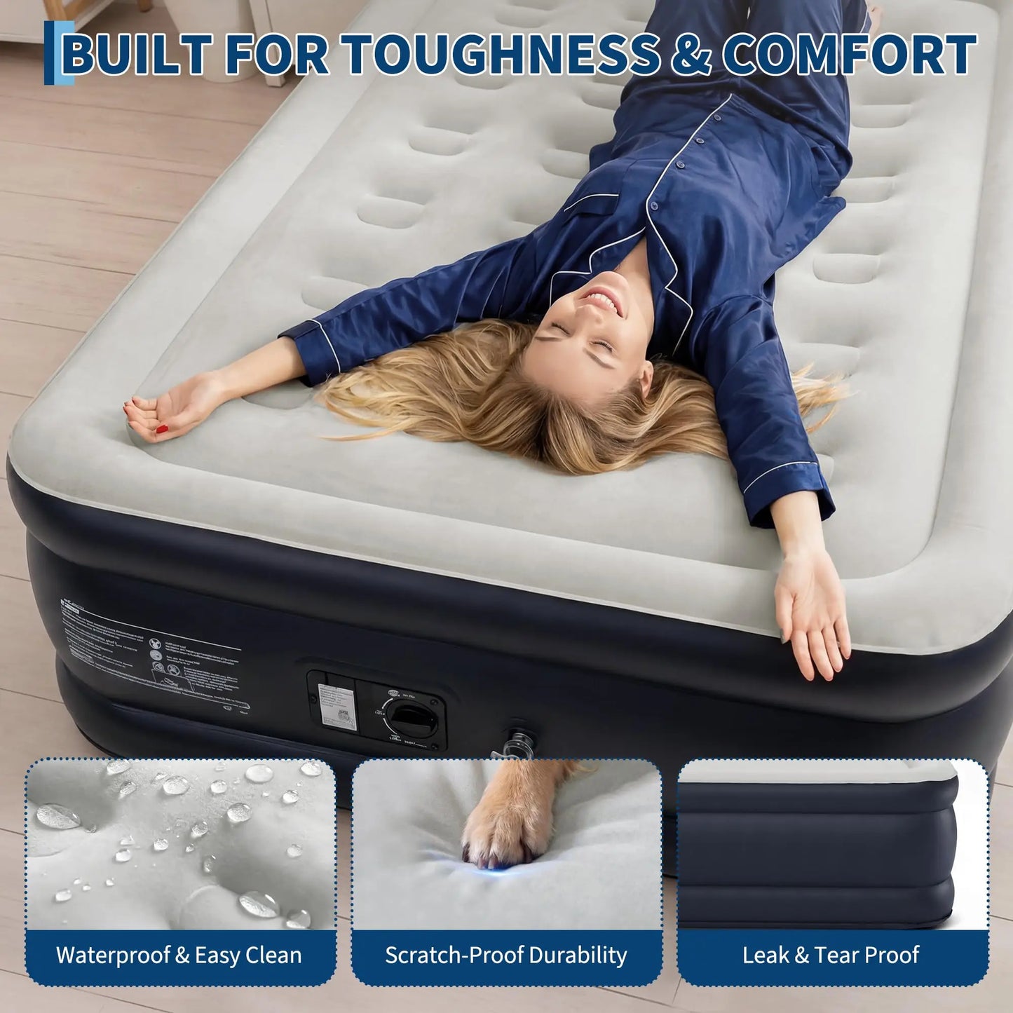 Twin/Queen Air Mattress with Built-In Electric Pump – 18" Raised Inflatable Guest Bed, Fast 3-Minute Inflation, Honeycomb Support, 800lb Weight Capacity