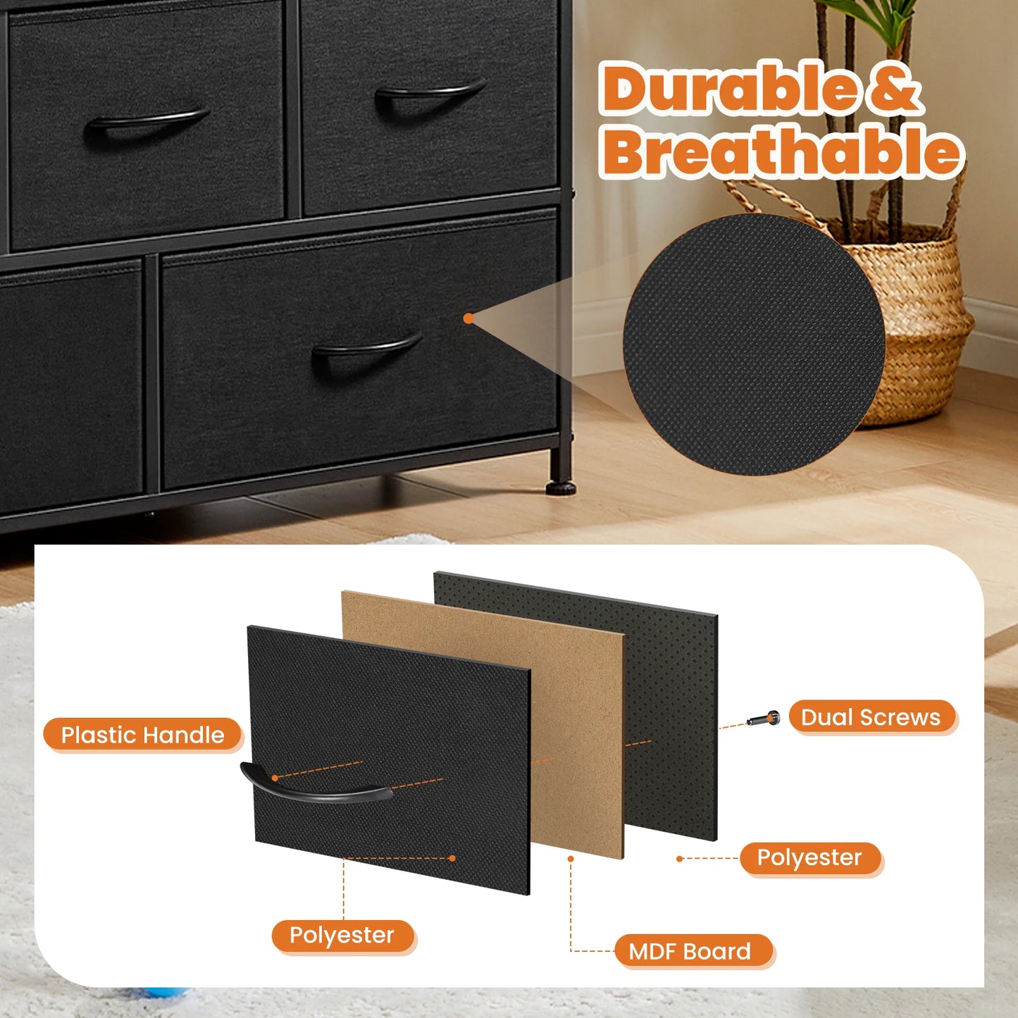 JHK Shoe Cabinet Dresser with 5 Fabric Drawers – Space-Saving Multi-Layer Shoe Rack Storage for Bedroom Living Room Entryway