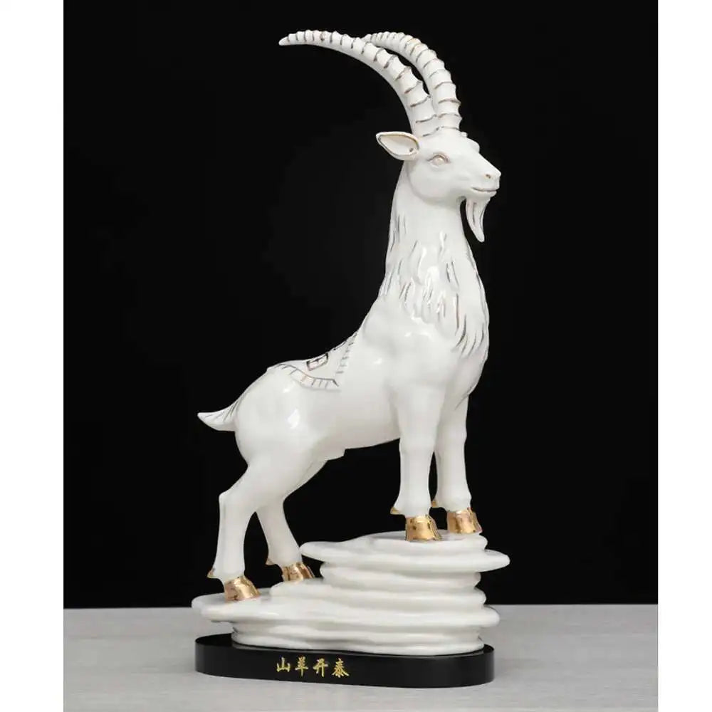 Ceramic Zodiac Sheep (Goat) Feng Shui Ornament – Wealth & Prosperity Home Decor Statue, Missing Horn Symbolic Lucky Figurine for Living Room or Office