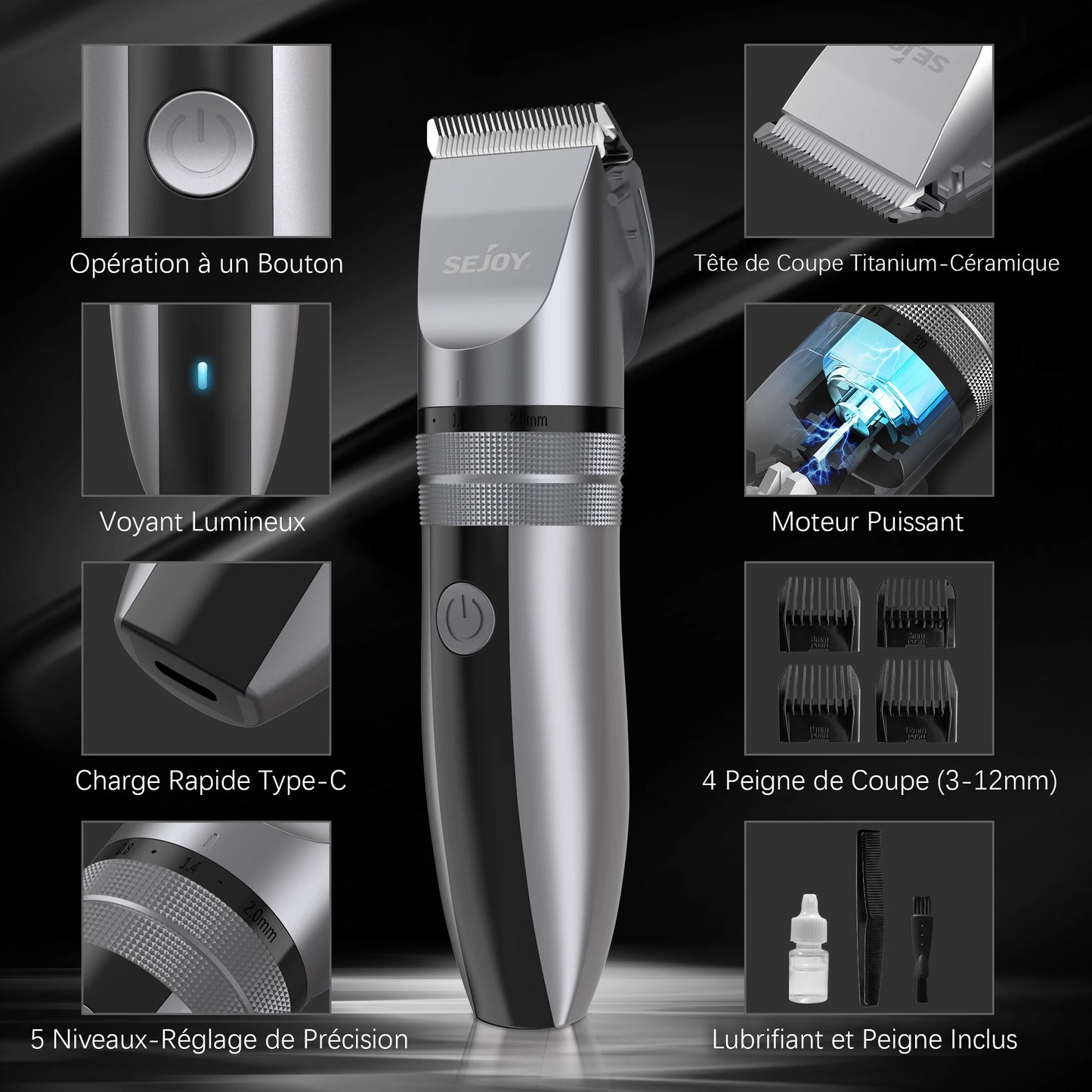 Sejoy Professional Hair Clippers Rechargeable Grooming Kit"