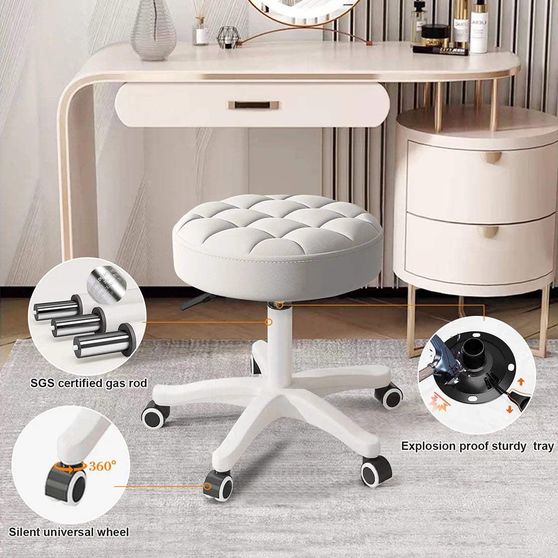 Adjustable PU Leather Rolling Swivel Office Stool