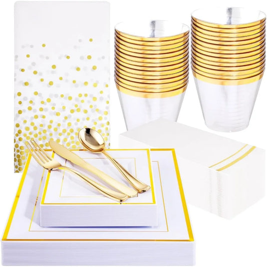 Gold Disposable Dinnerware Set for Elegant Parties