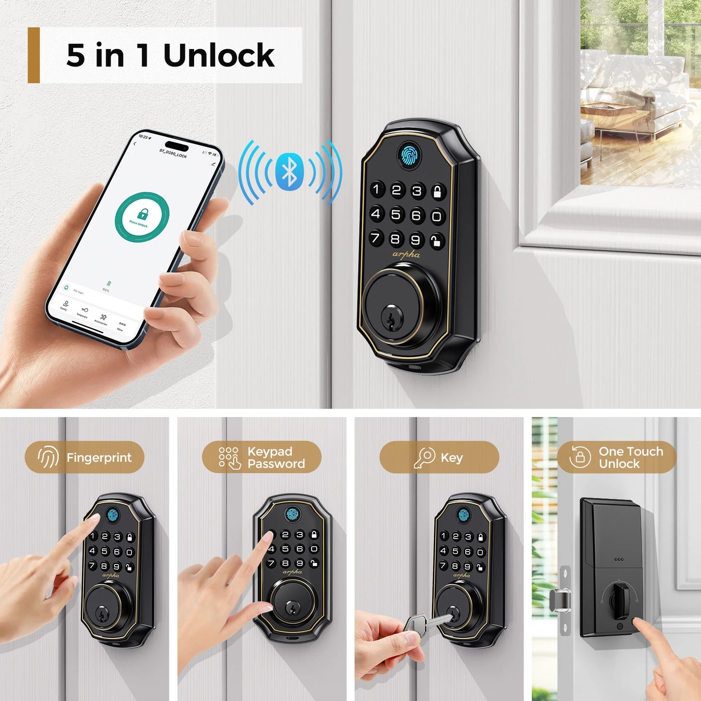 Arpha 5-in-1 Smart Fingerprint Door Lock