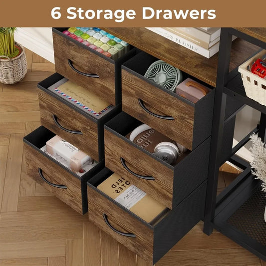 Corner 7-Tier Industrial Bookshelf With Drawers