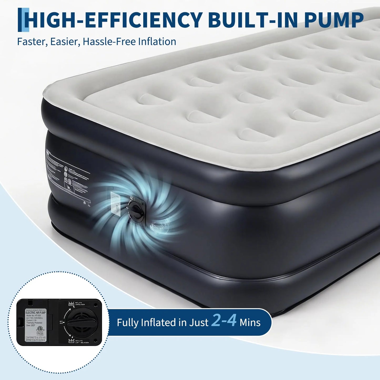 Twin/Queen Air Mattress with Built-In Electric Pump – 18" Raised Inflatable Guest Bed, Fast 3-Minute Inflation, Honeycomb Support, 800lb Weight Capacity